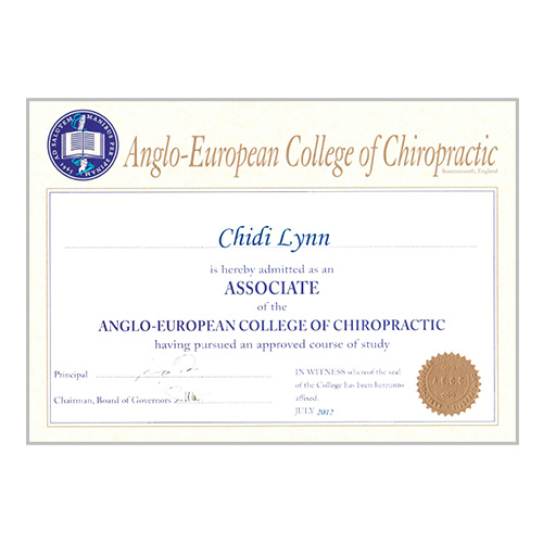 Associate of the Anglo-European College of Chiropractic